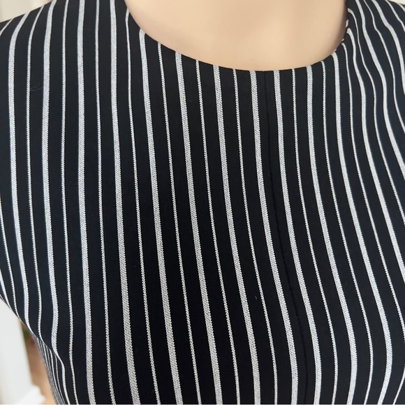 Banana Republic Black Grey Striped  Pinstriped Fitted Midi Shift Dress 4 Tall - Picture 7 of 15